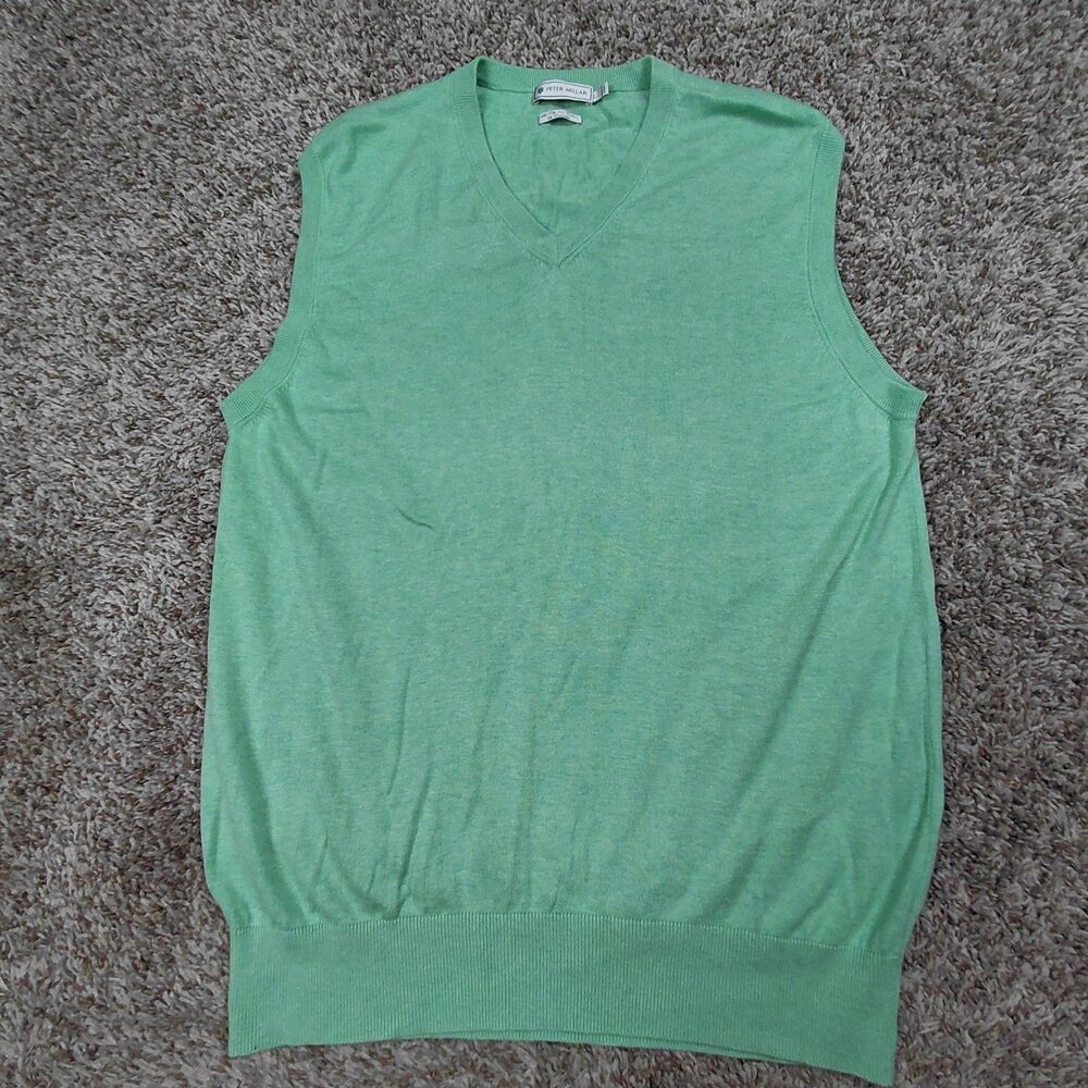 Peter Millar Sweater Vest Mens Large Green Silk Cotton Cashmere Blend Preppy